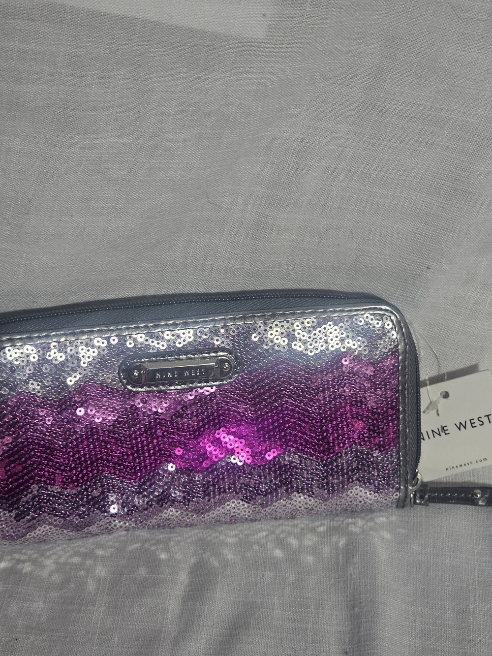 Nine West Silver and Pink Sequin Zip Wallet